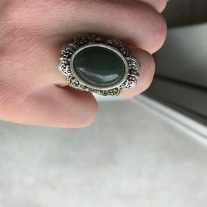 FOREVER 21 Green & Silver Oblong Rustic Midi Ring